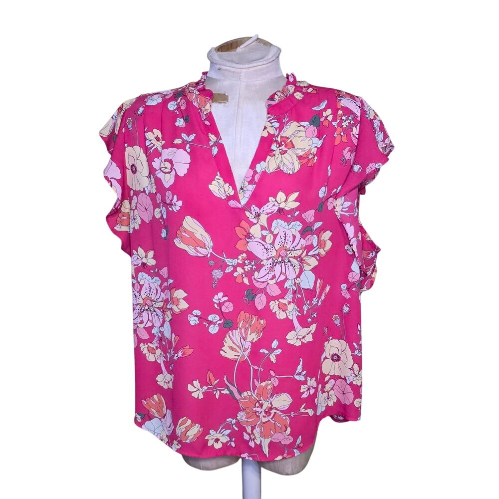 Liz Claiborne Pink floral flower blouse Top Size Large Multicolor